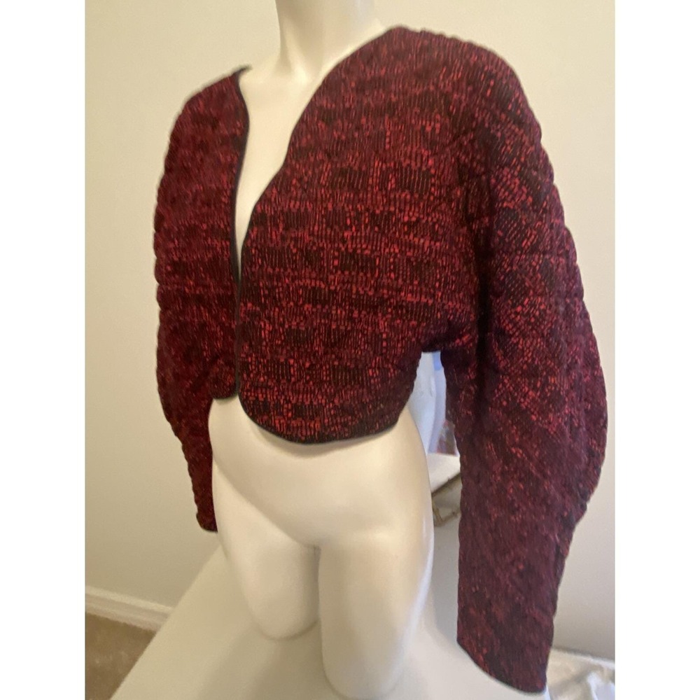 Vtg 80s Cristina Jan‎ Barboglio DOLMAN Red QUILTED Bolero Open Jacket USA S M